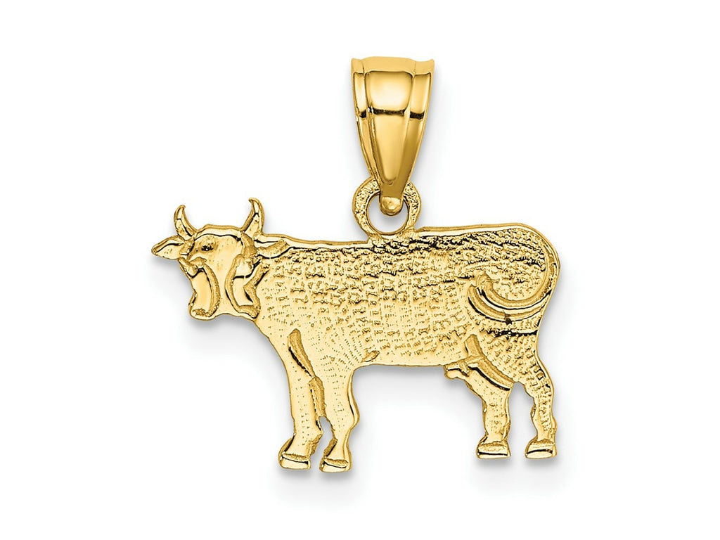 FJC Finejewelers 10 kt Yellow Gold Flat and Engraved Cow Charm 12 x 14 mm