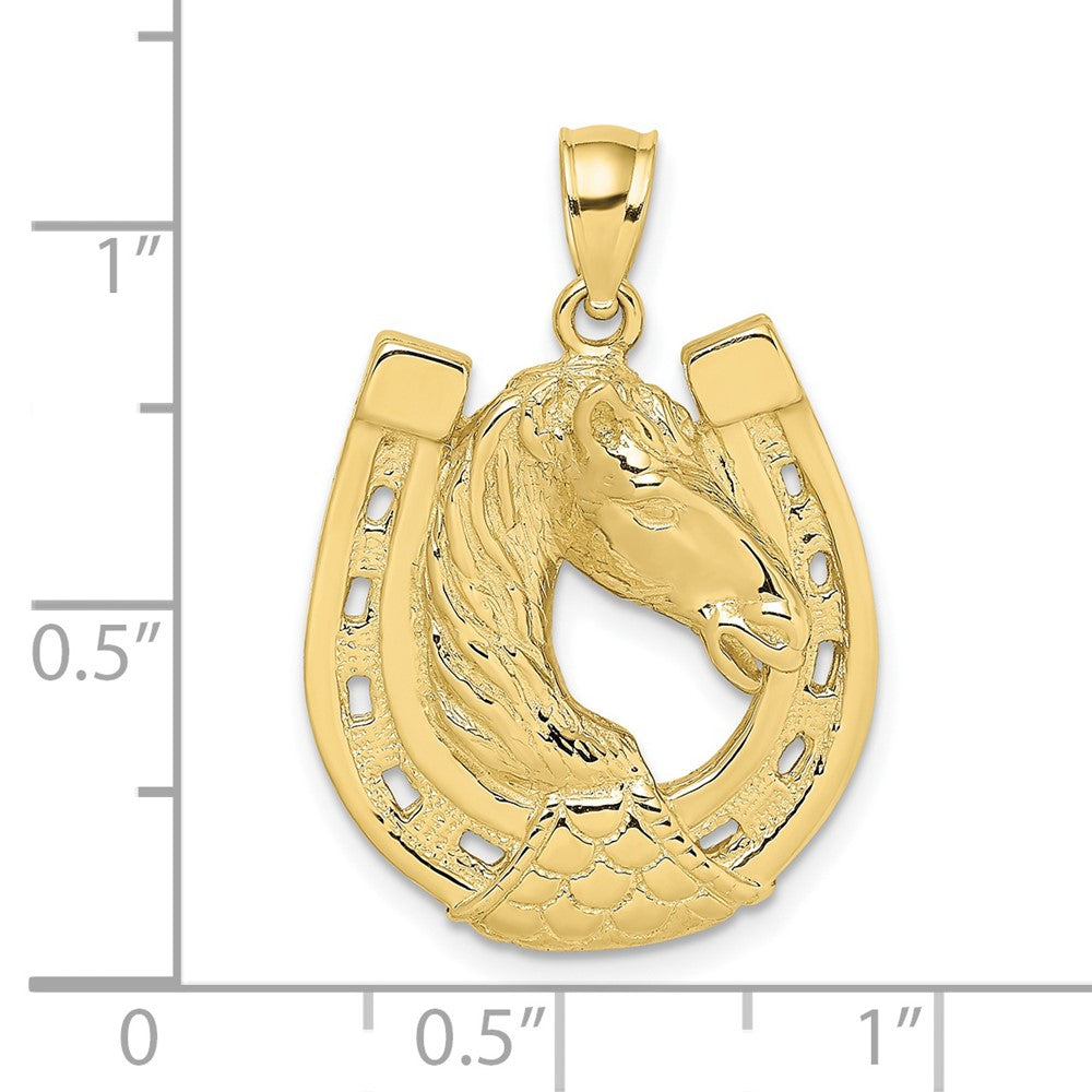FJC Finejewelers 10 kt Yellow Gold Polished and Engraved Horse Head In Shoe Charm 30 x 20 mm