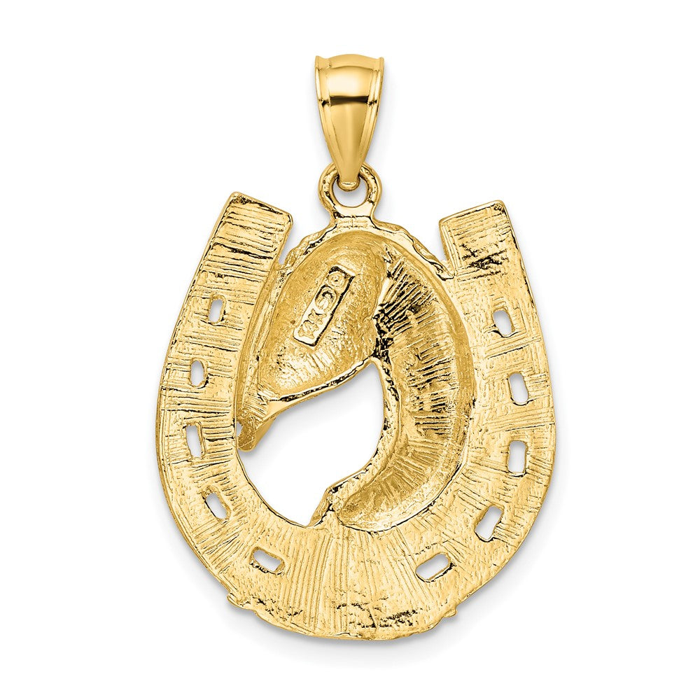 FJC Finejewelers 10 kt Yellow Gold Polished and Engraved Horse Head In Shoe Charm 30 x 20 mm