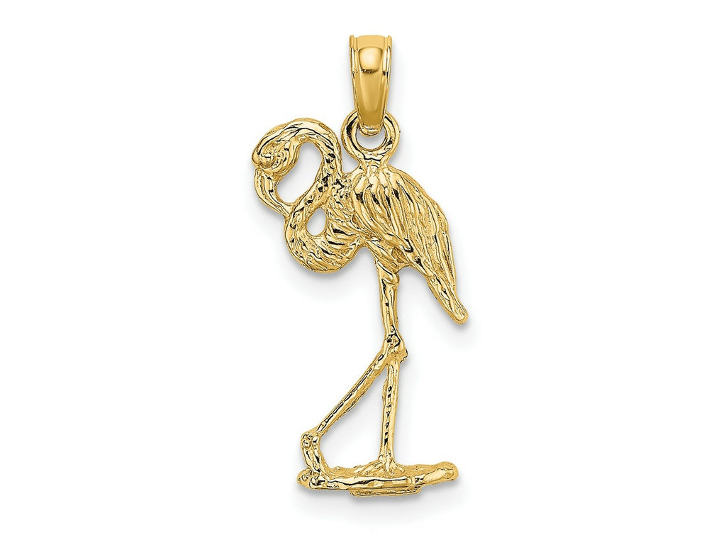 FJC Finejewelers 10 kt Yellow Gold 3-D Flamingo with Head Up Charm 19 x 12 mm