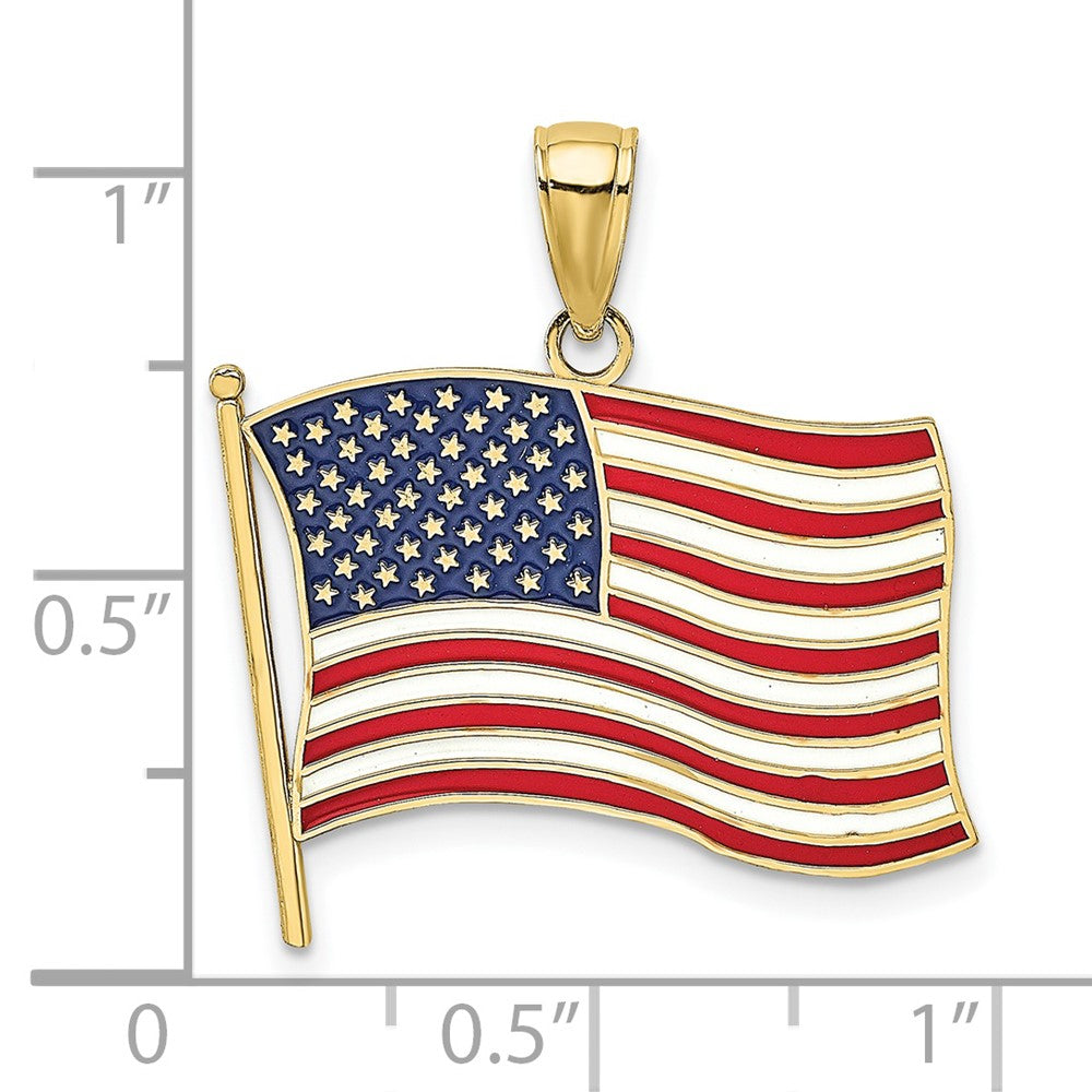 FJC Finejewelers 10 kt Yellow Gold with Enamel American Flag Charm 18 x 22 mm