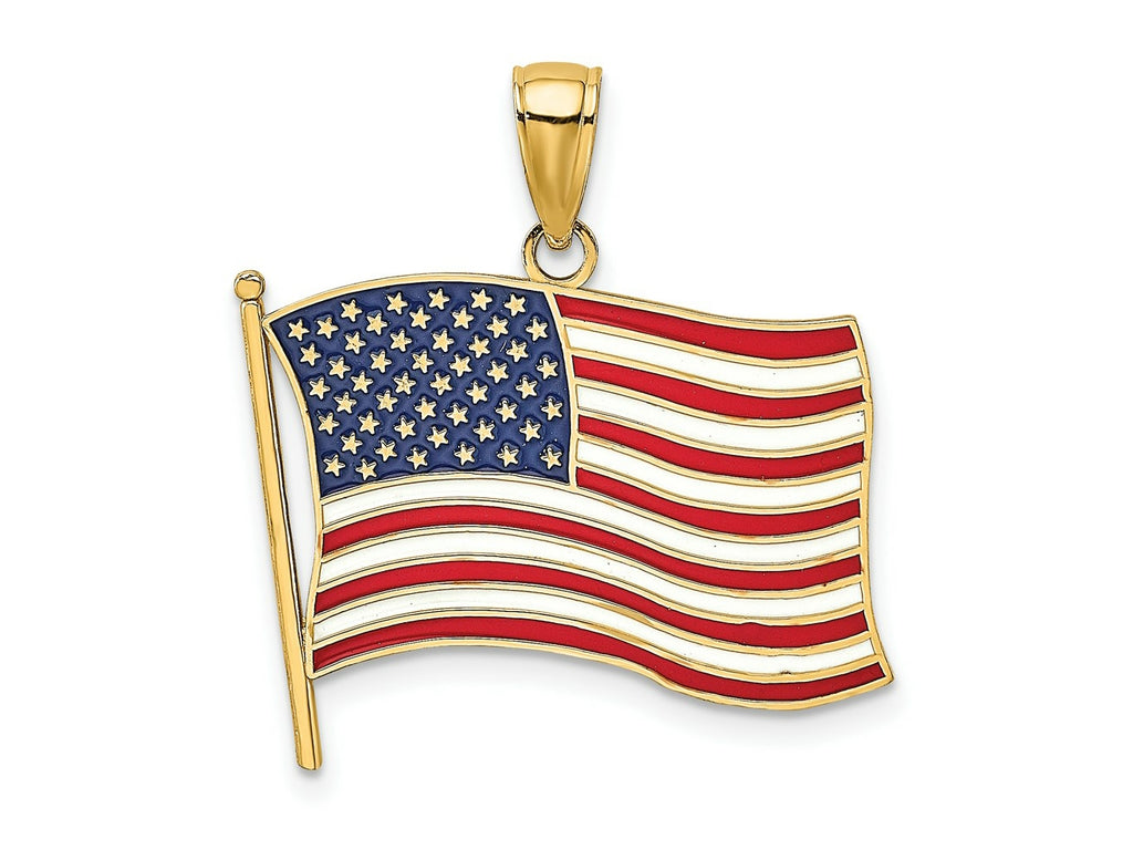 FJC Finejewelers 10 kt Yellow Gold with Enamel American Flag Charm 18 x 22 mm