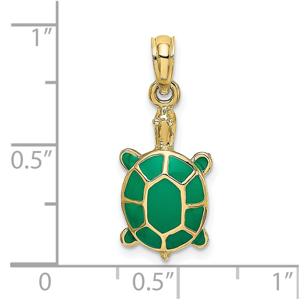 FJC Finejewelers 10 kt Yellow Gold with Green Enamel Tortoise Charm 15 x 9 mm