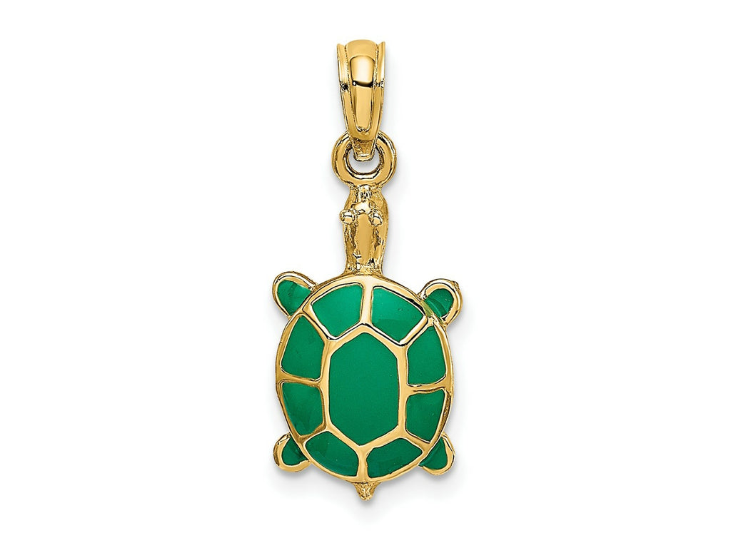 FJC Finejewelers 10 kt Yellow Gold with Green Enamel Tortoise Charm 15 x 9 mm