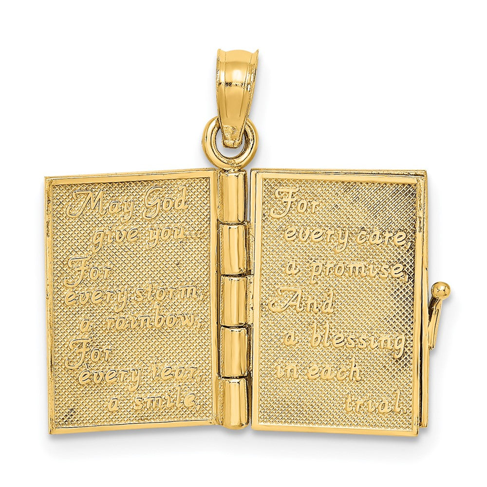 FJC Finejewelers 10 kt Yellow Gold 3-D Moveable Enameled AN IRISH PRAYER Book with Clover Charm 24 x 17 mm