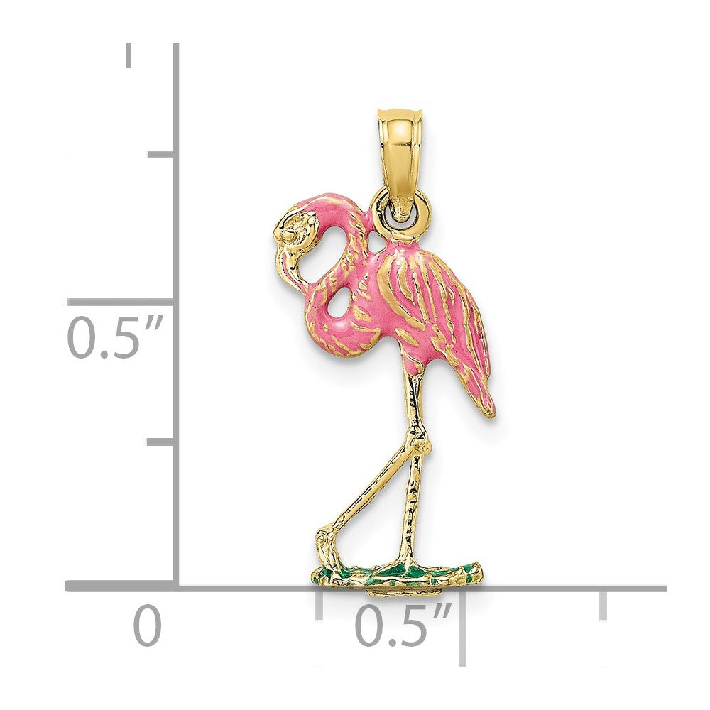 FJC Finejewelers 10 kt Yellow Gold 3-D Pink Enamel Flamingo Charm 19 x 10 mm
