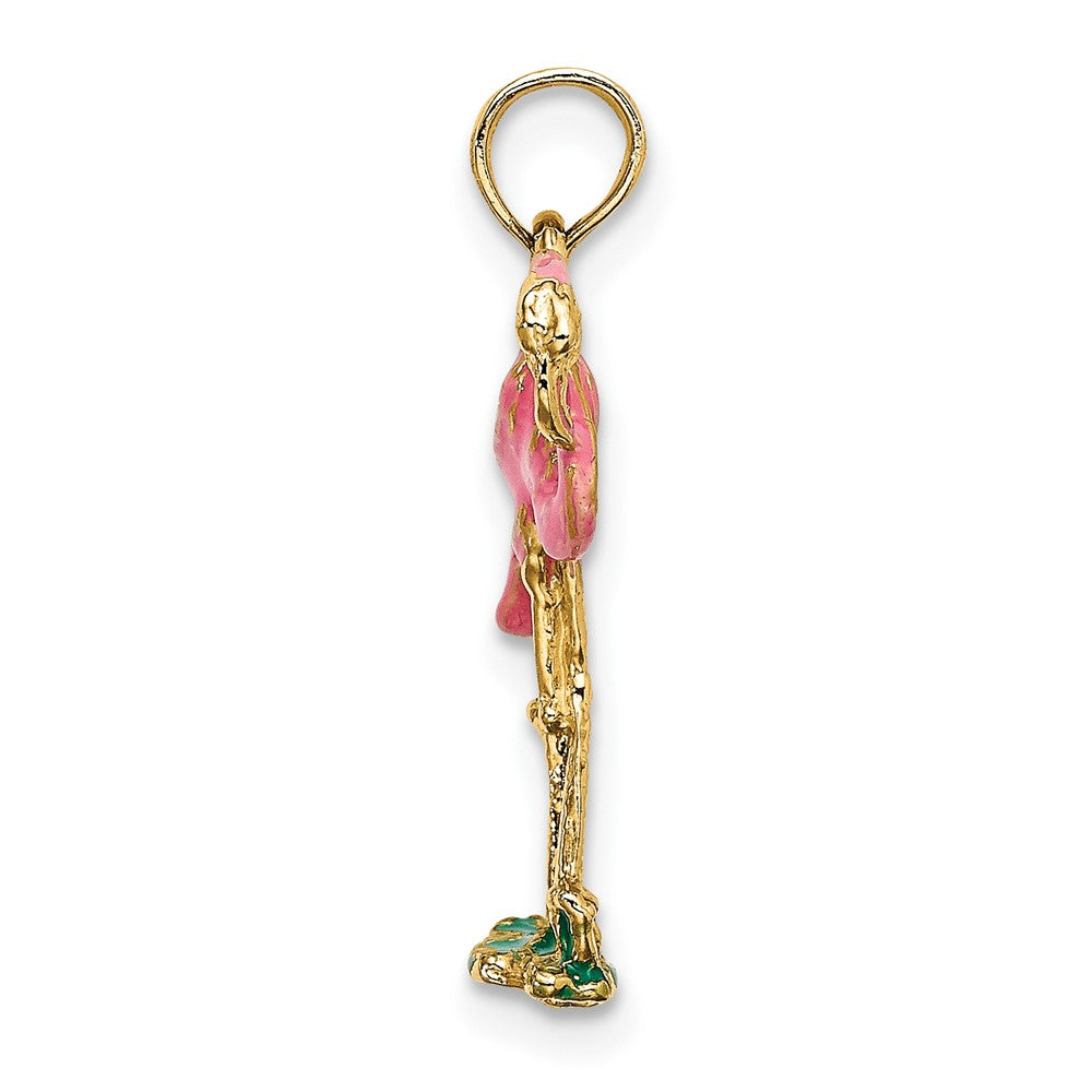 FJC Finejewelers 10 kt Yellow Gold 3-D Pink Enamel Flamingo Charm 19 x 10 mm