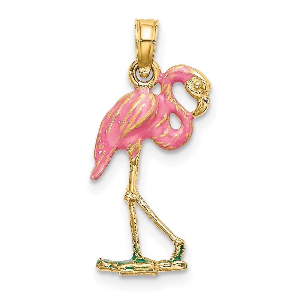FJC Finejewelers 10 kt Yellow Gold 3-D Pink Enamel Flamingo Charm 19 x 10 mm