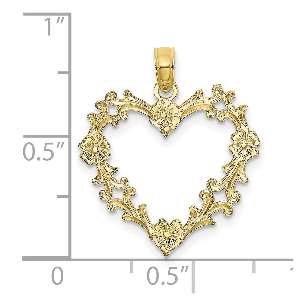 FJC Finejewelers 10 kt Yellow Gold Cut-Out Floral Heart Charm 22 x 19 mm