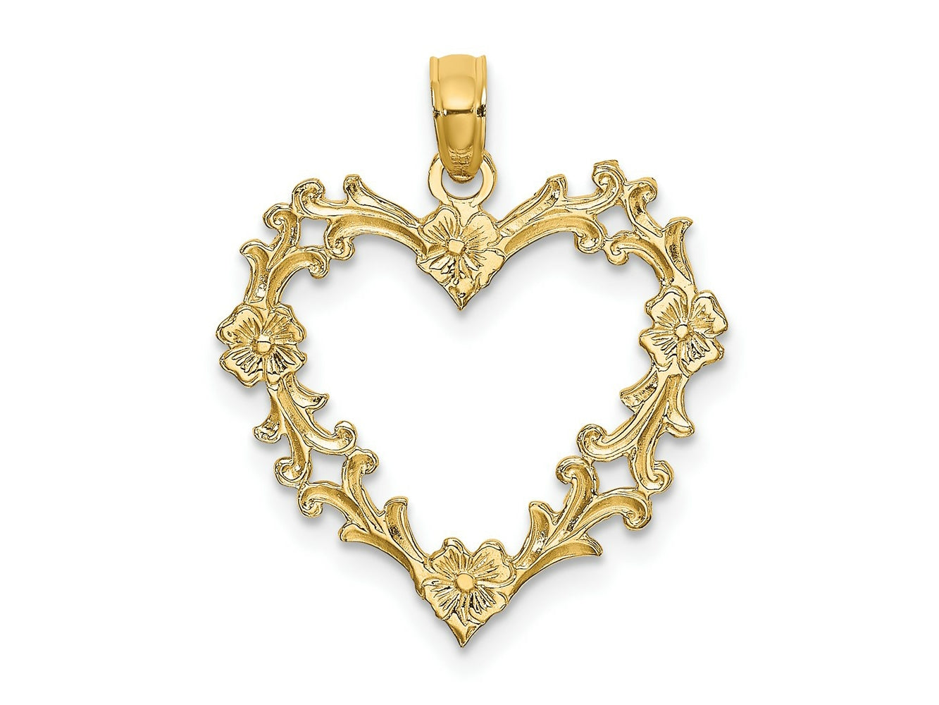 FJC Finejewelers 10 kt Yellow Gold Cut-Out Floral Heart Charm 22 x 19 mm