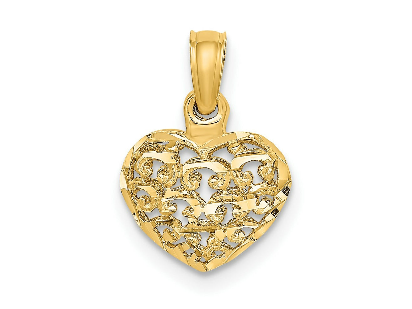 FJC Finejewelers 10 kt Yellow Gold 3-D and Bright Cut Mini Puffed Heart Charm 12 x 10 mm