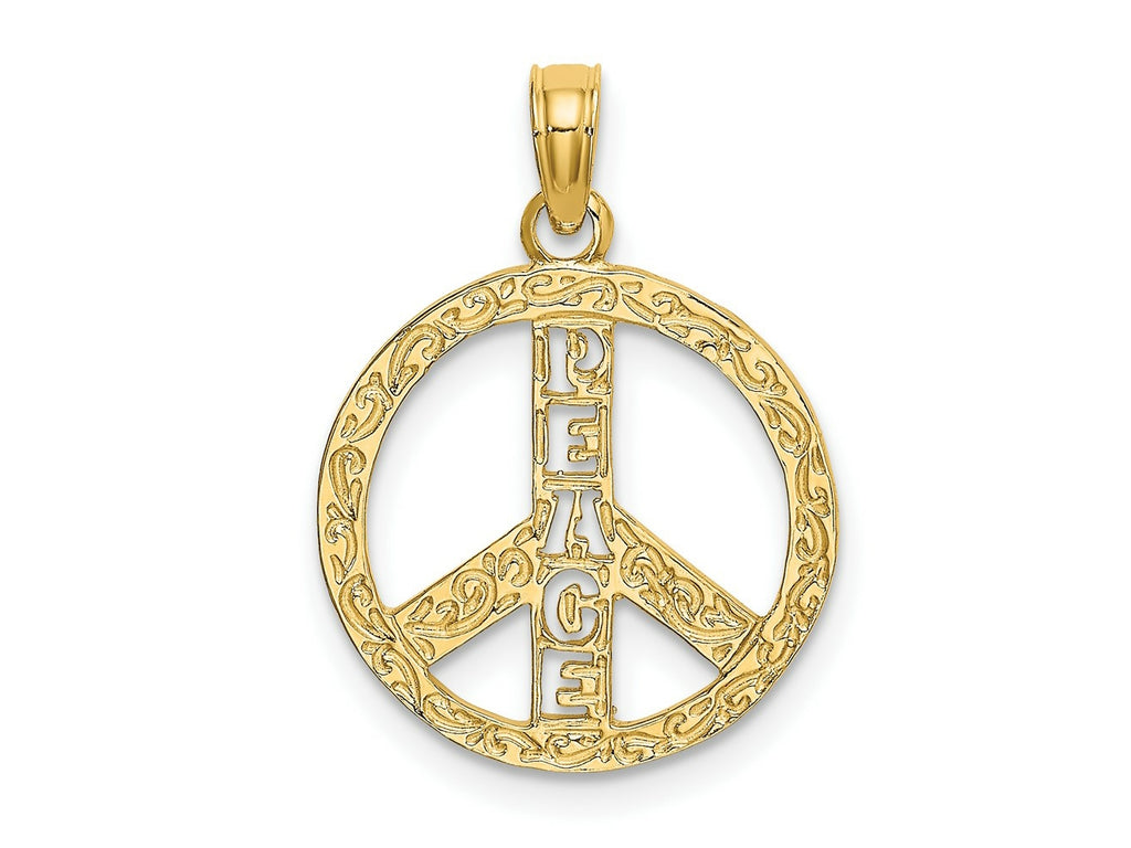 FJC Finejewelers 10 kt Yellow Gold Flat Textured Peace Sign Charm 16 x 16 mm