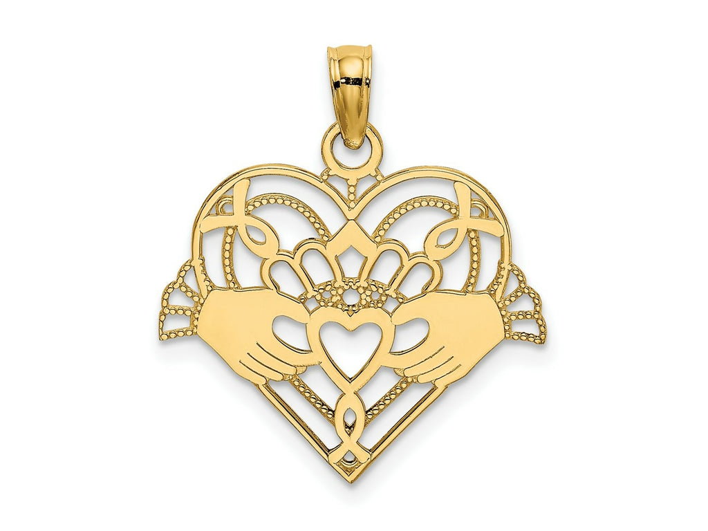 FJC Finejewelers 10 kt Yellow Gold Polished and Beaded Claddagh In Heart Charm 20 mm