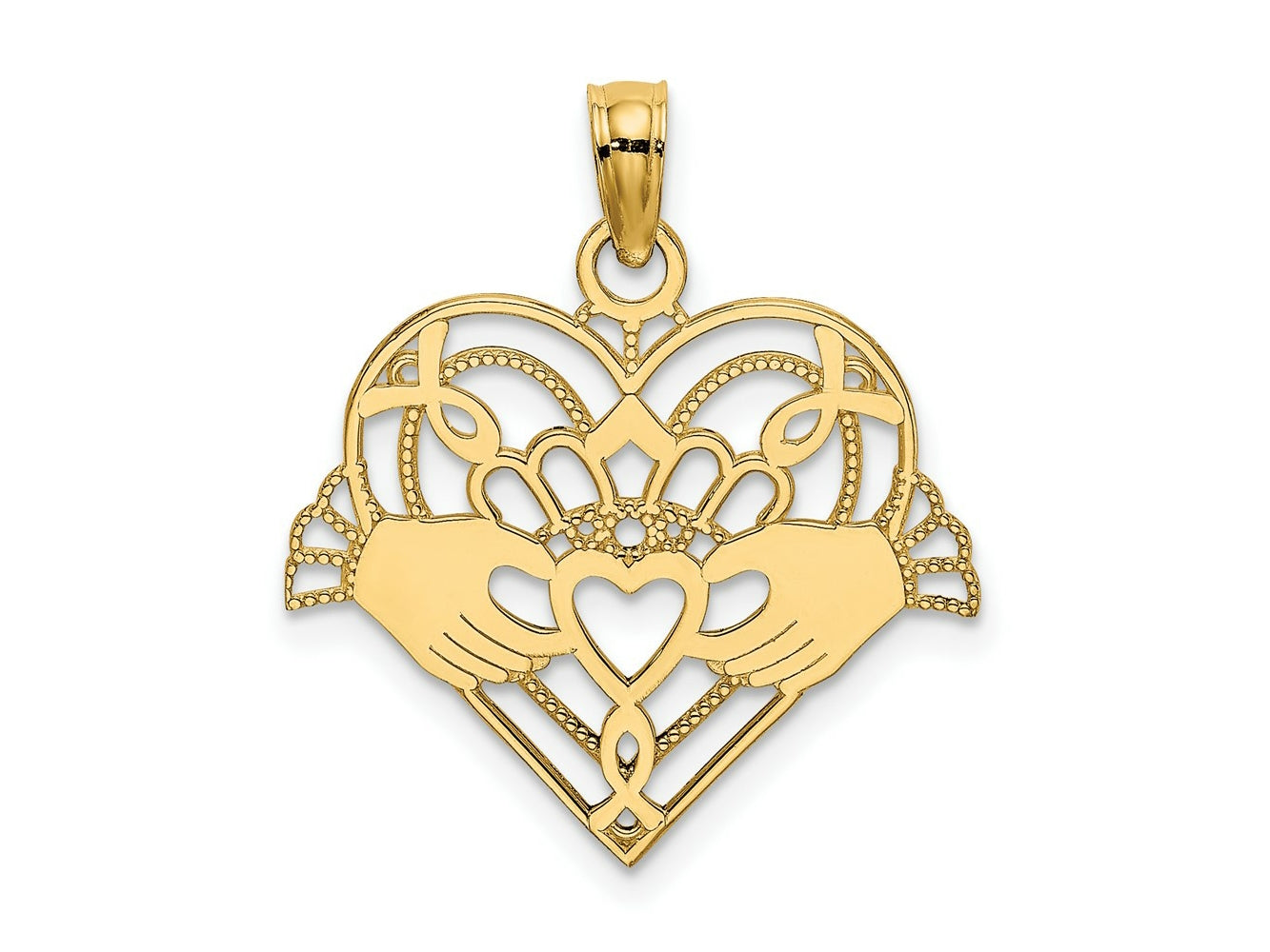 FJC Finejewelers 10 kt Yellow Gold Polished and Beaded Claddagh In Heart Charm 20 mm