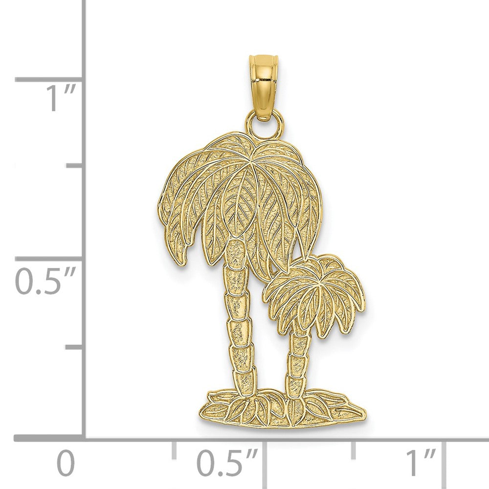 FJC Finejewelers 10 kt Yellow Gold 2-D Textured Double Palm Trees Charm 21 x 14 mm
