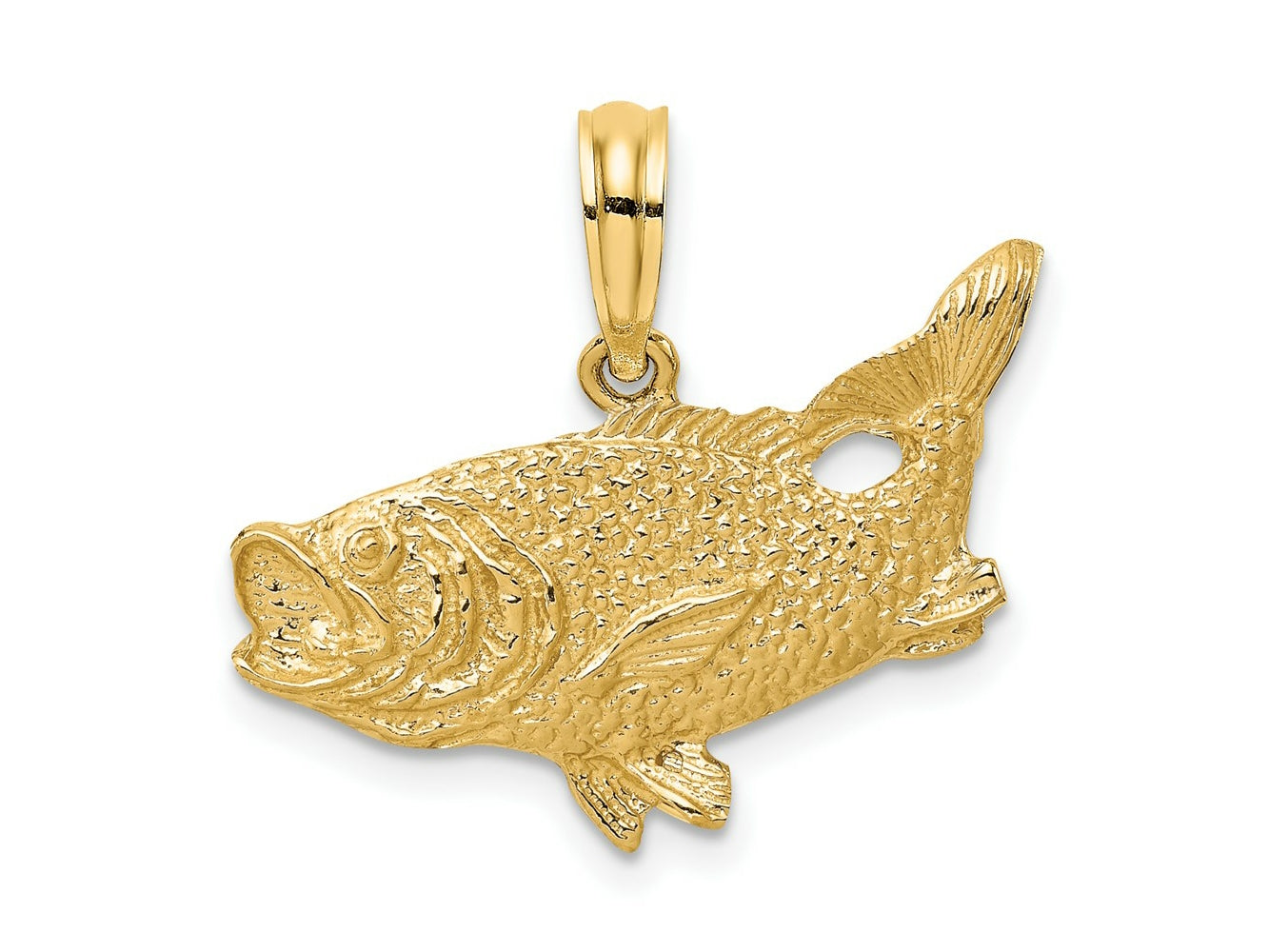 FJC Finejewelers 10 kt Yellow Gold 2-D Bass Fish with Tail Up Charm 13 x 22 mm
