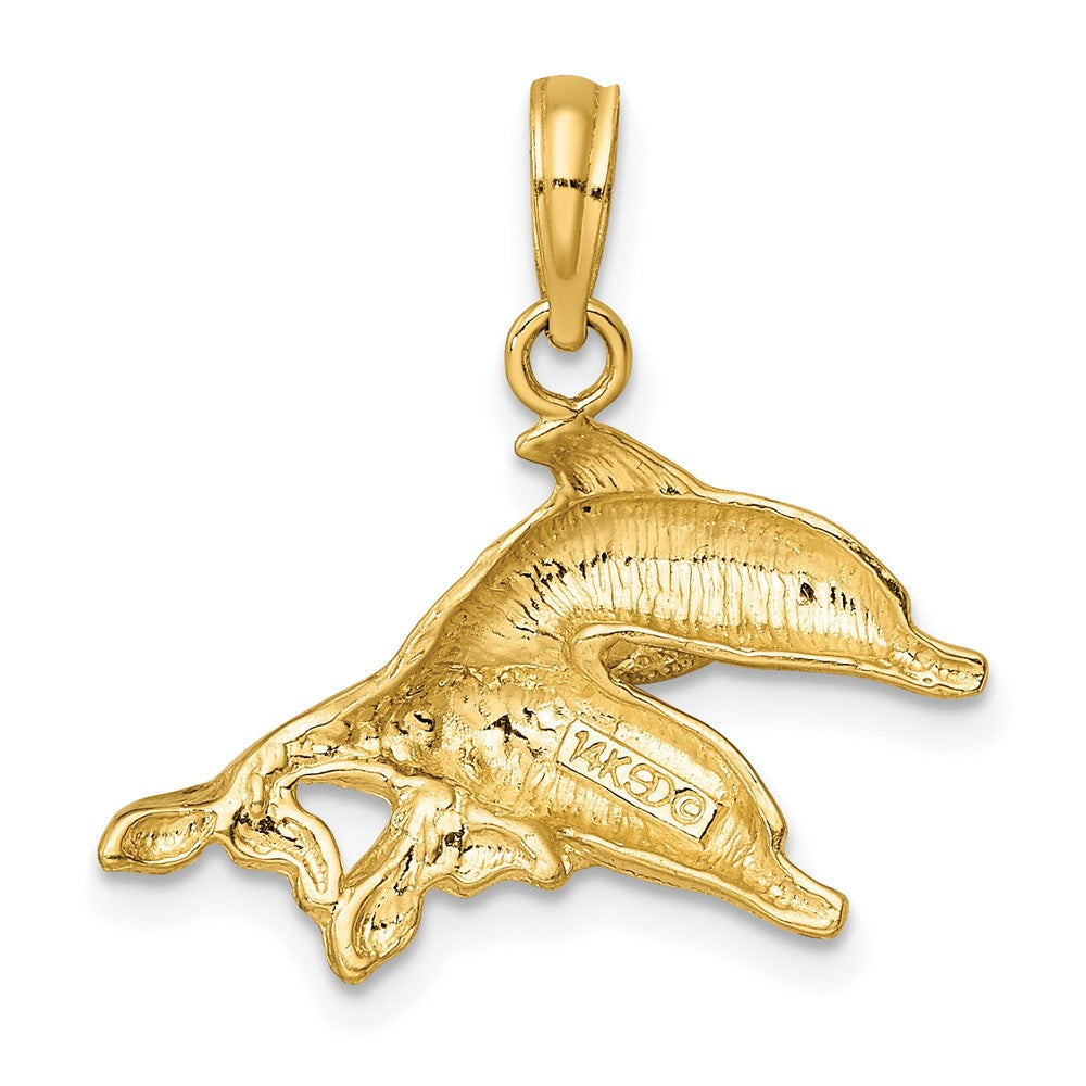 FJC Finejewelers 10 kt Yellow Gold 2-D Polished /Engraved Dolphins Charm 14 x 22 mm