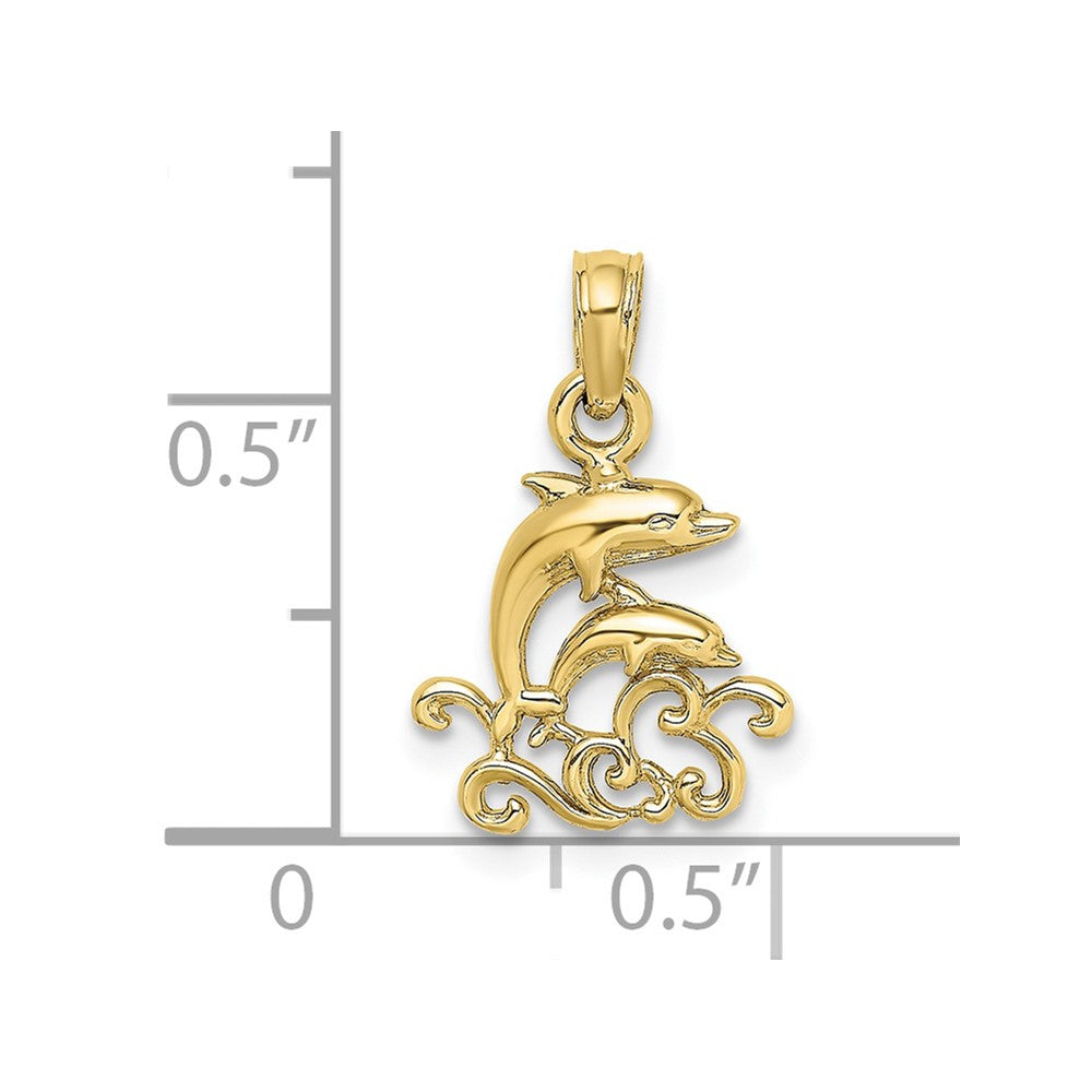 FJC Finejewelers 10 kt Yellow Gold Textured Mini Double Dolphins and Waves Charm 10 x 11 mm