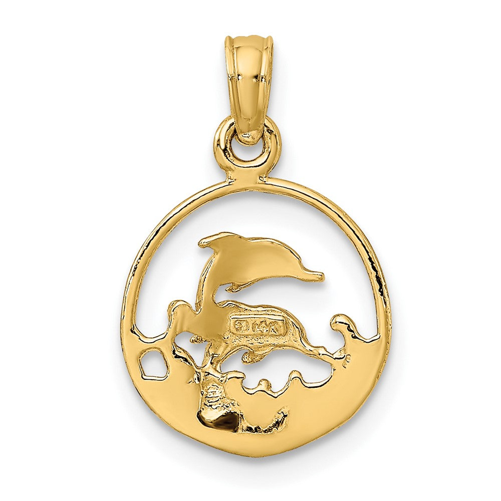 FJC Finejewelers 10 kt Yellow Gold Two Dolphins in Circle Charm 12 x 12 mm