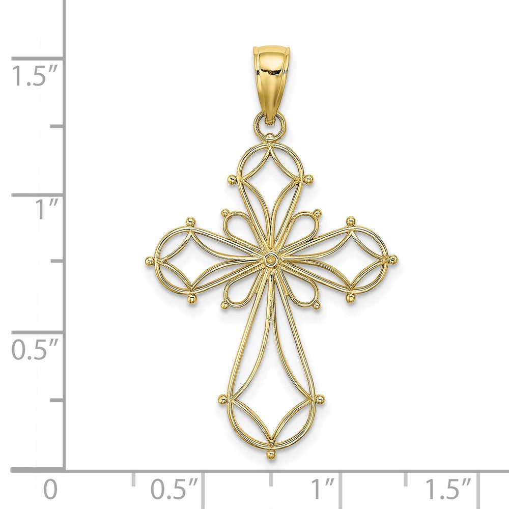 FJC Finejewelers 10 kt Yellow Gold Cut-Out Shapes Fancy Cross Charm 29 x 23 mm