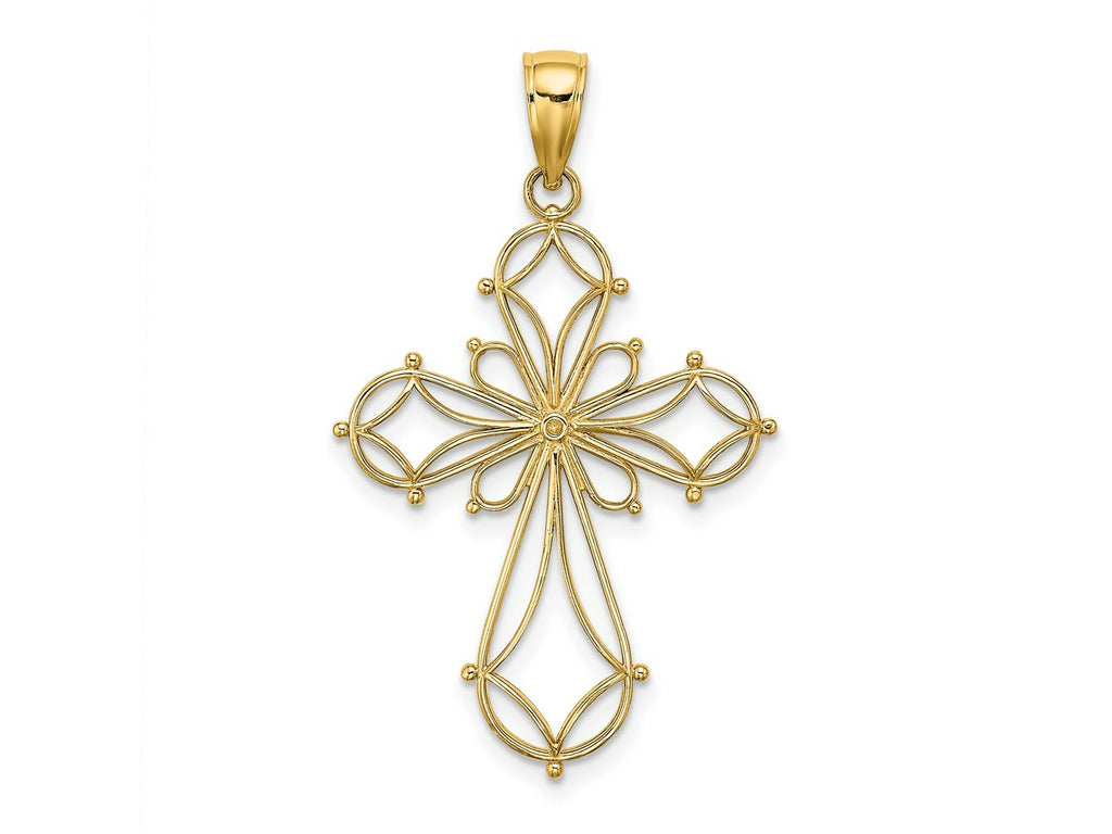 FJC Finejewelers 10 kt Yellow Gold Cut-Out Shapes Fancy Cross Charm 29 x 23 mm