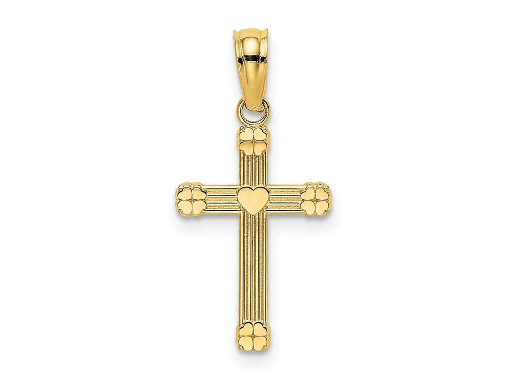 FJC Finejewelers 10 kt Yellow Gold Textured with Center Heart Small Cross Charm 14 x 10 mm