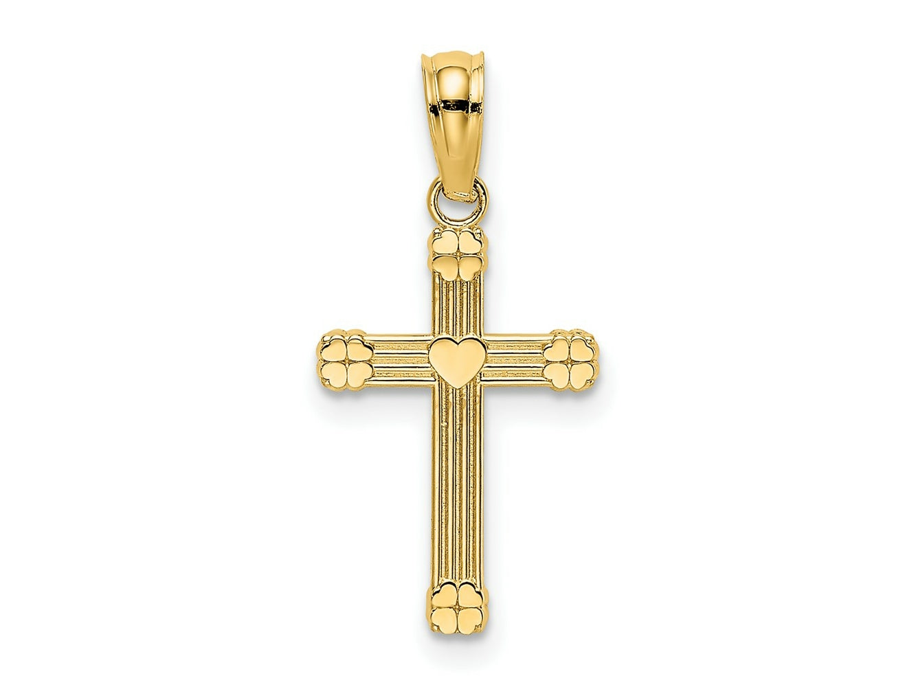 FJC Finejewelers 10 kt Yellow Gold Textured with Center Heart Small Cross Charm 14 x 10 mm