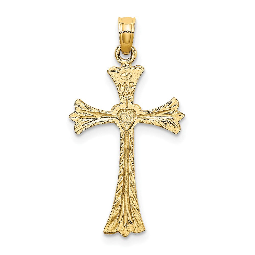 FJC Finejewelers 10 kt Yellow Gold Polished and Engraved Cross W/ Heart Charm 23 mm