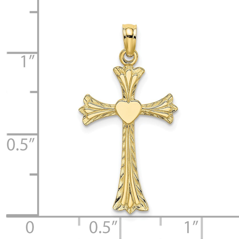 FJC Finejewelers 10 kt Yellow Gold Polished and Engraved Cross W/ Heart Charm 23 mm