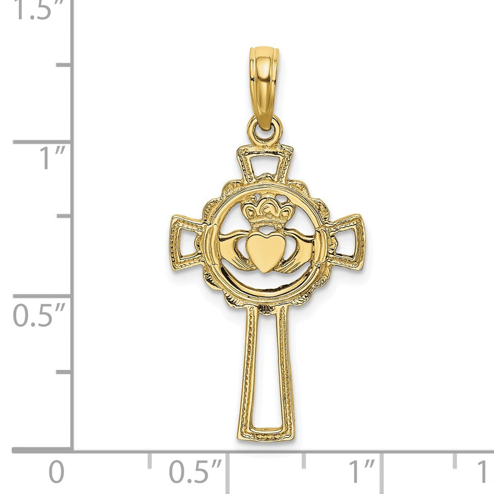 FJC Finejewelers 10 kt Yellow Gold Claddagh Cross Charm 27 x 27 mm