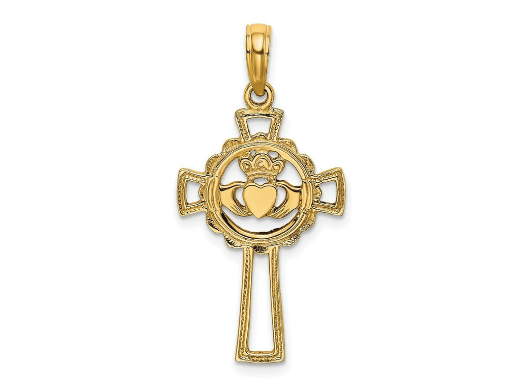FJC Finejewelers 10 kt Yellow Gold Claddagh Cross Charm 27 x 27 mm