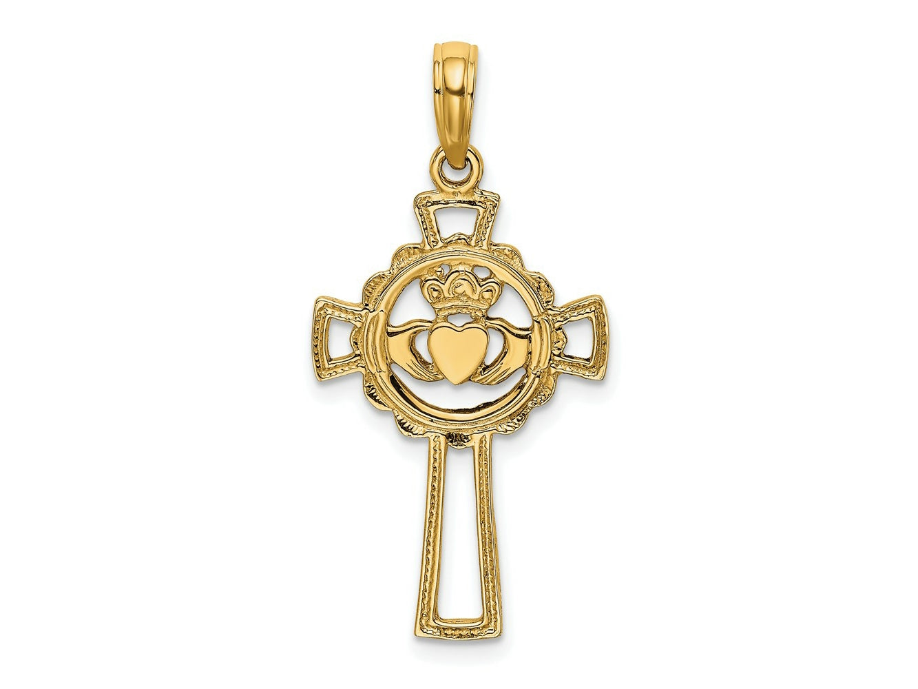 FJC Finejewelers 10 kt Yellow Gold Claddagh Cross Charm 27 x 27 mm