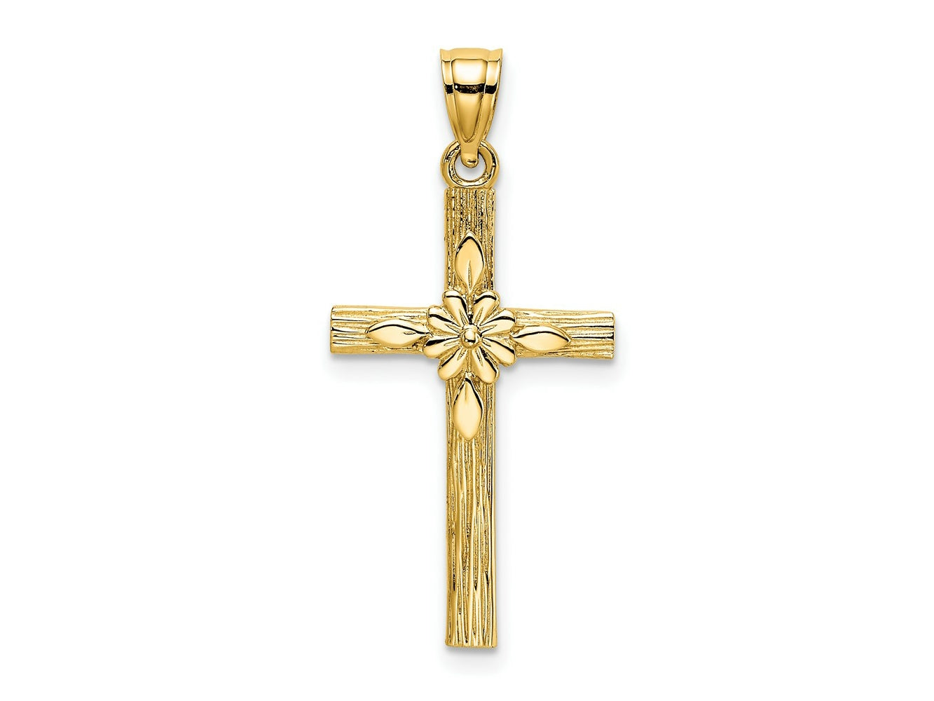 FJC Finejewelers 10 kt Yellow Gold Cross with Flower Charm 22 x 14 mm