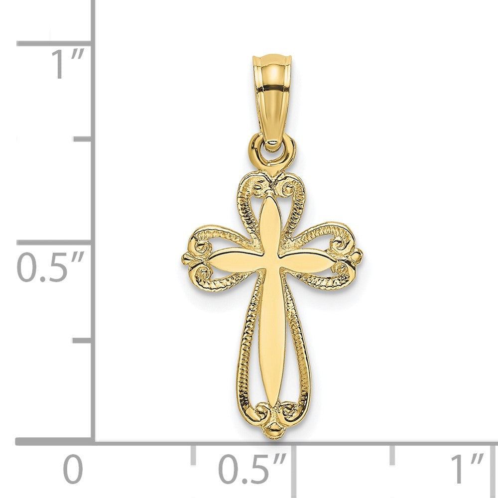 FJC Finejewelers 10 kt Yellow Gold Polished and Cut-Out Engraved Cross Charm 21 mm