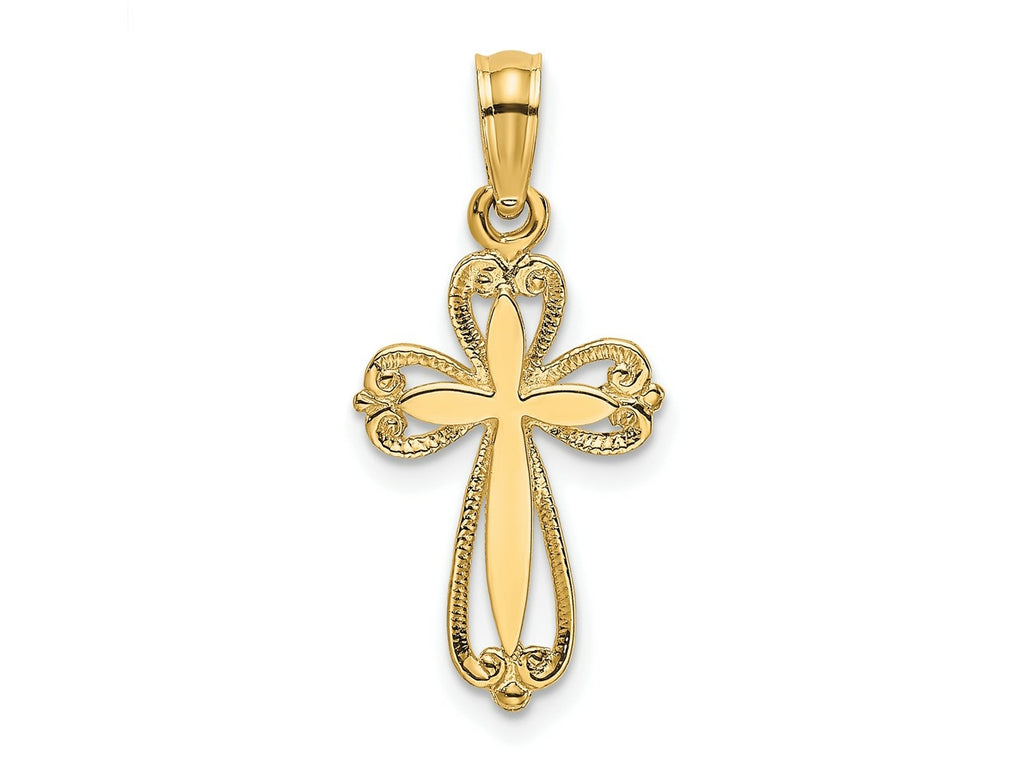 FJC Finejewelers 10 kt Yellow Gold Polished and Cut-Out Engraved Cross Charm 21 mm