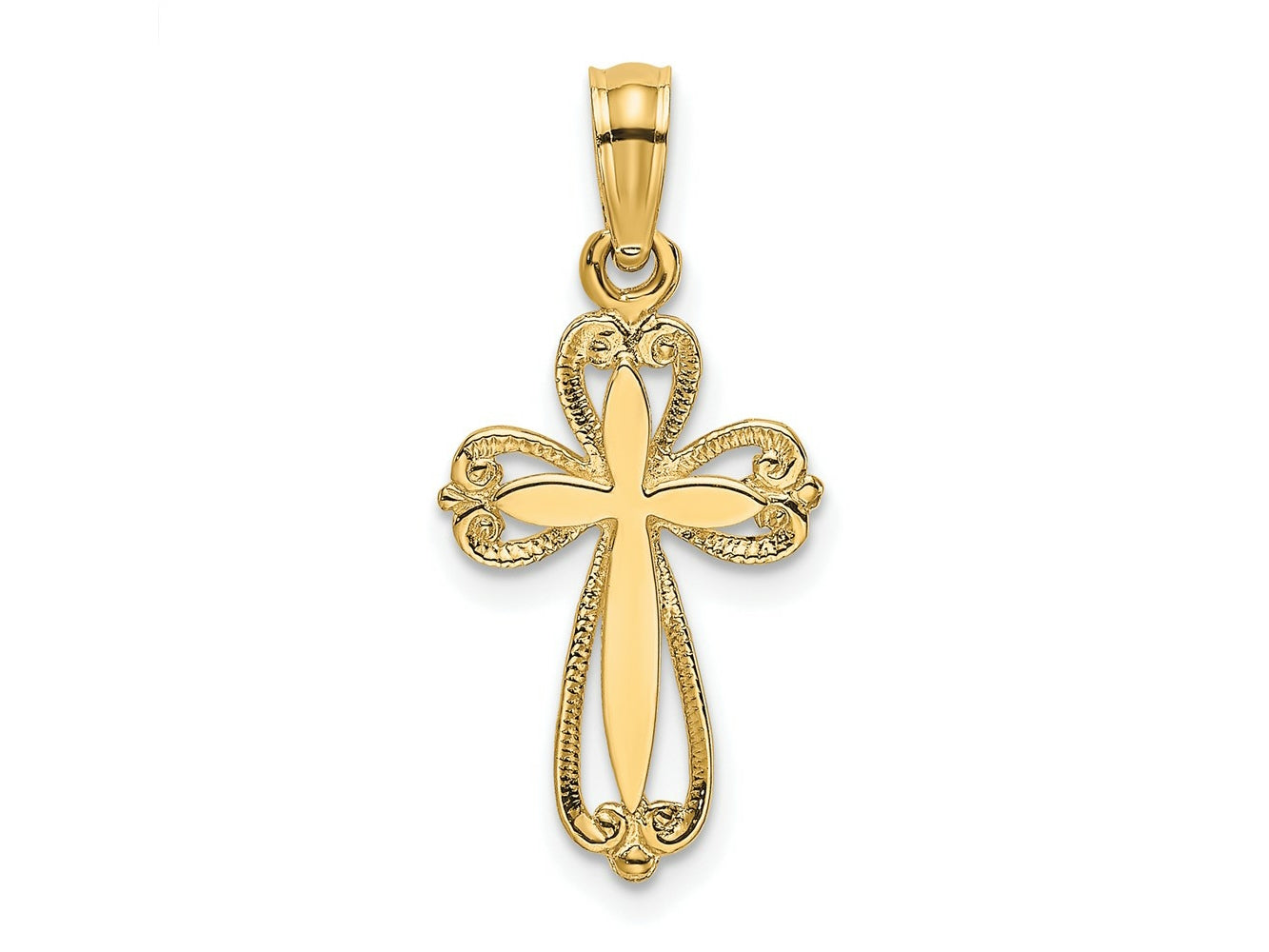 FJC Finejewelers 10 kt Yellow Gold Polished and Cut-Out Engraved Cross Charm 21 mm