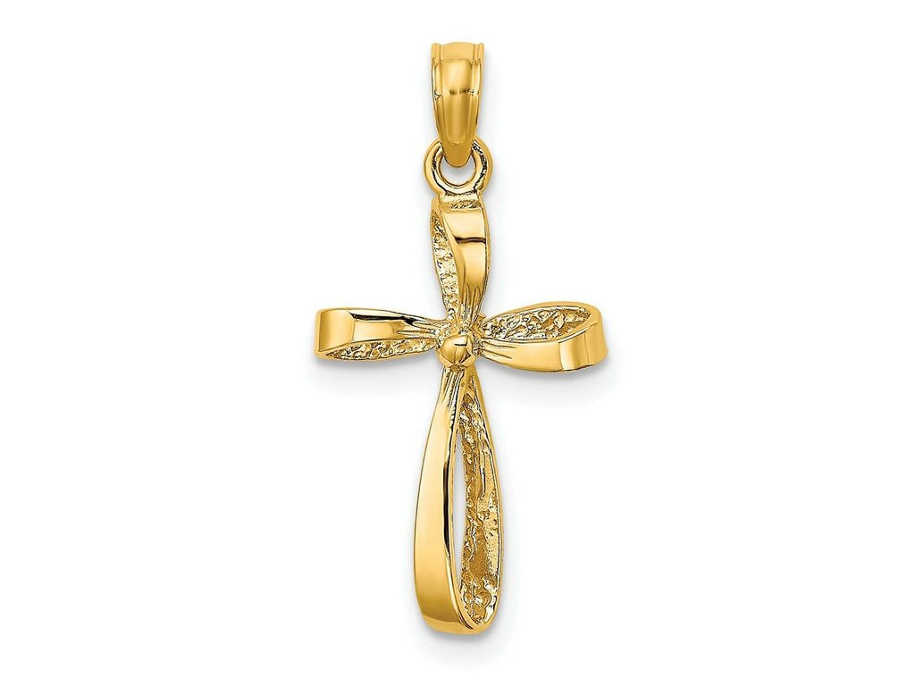 FJC Finejewelers 10 kt Yellow Gold 3-D Engraved Polished Twisted Cross Charm 17 x 11 mm