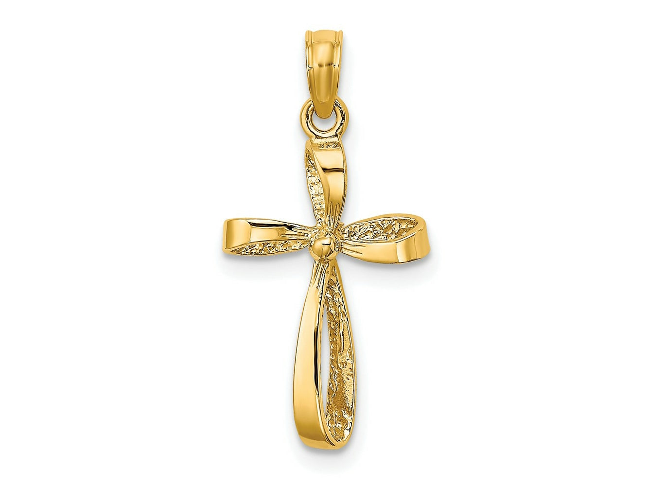 FJC Finejewelers 10 kt Yellow Gold 3-D Engraved Polished Twisted Cross Charm 17 x 11 mm