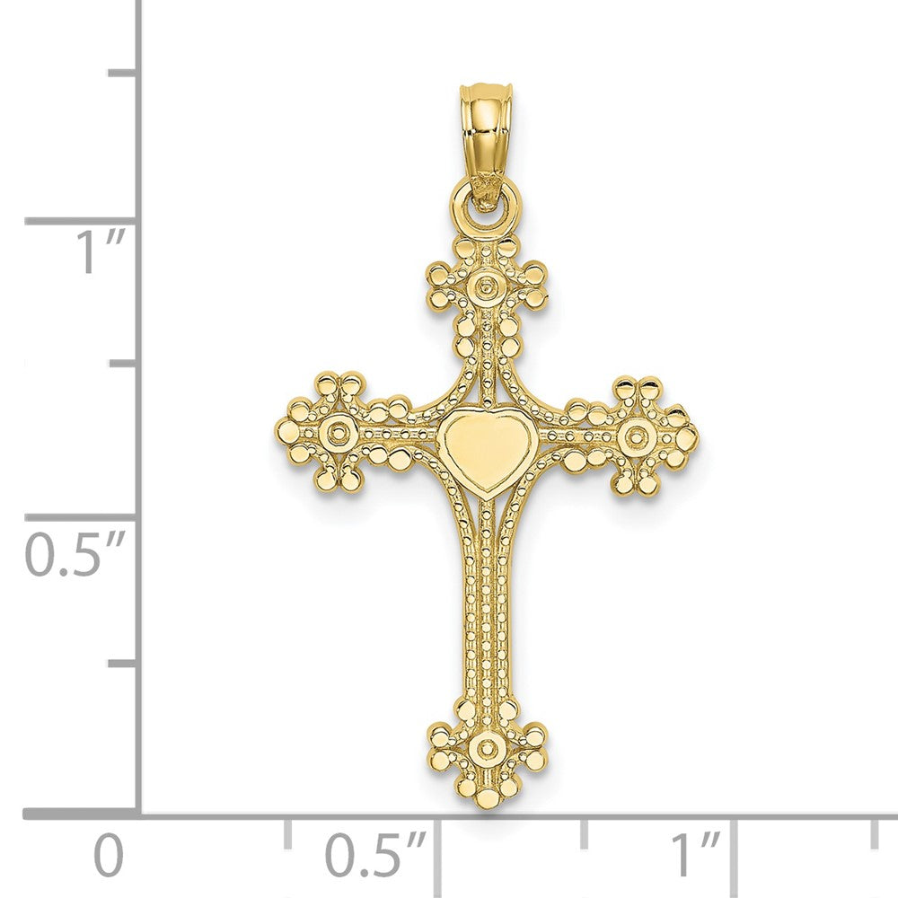 FJC Finejewelers 10 kt Yellow Gold Beaded Tip Cross with Heart Center Charm 24 x 17 mm