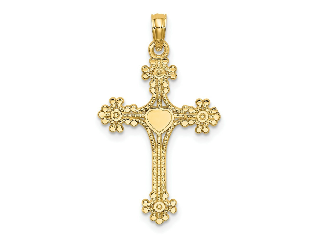 FJC Finejewelers 10 kt Yellow Gold Beaded Tip Cross with Heart Center Charm 24 x 17 mm
