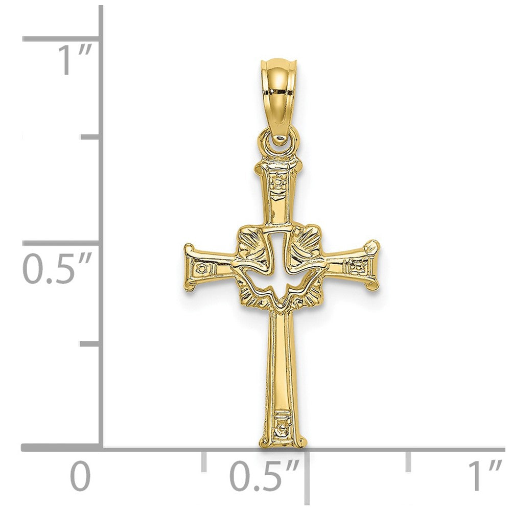 FJC Finejewelers 10 kt Yellow Gold Polished and Engraved Cross and Dove Charm 19 x 13 mm