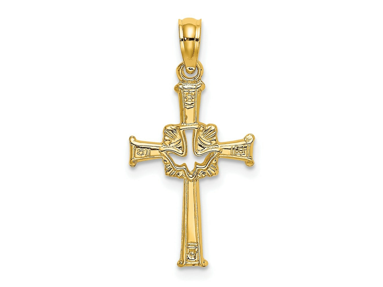 FJC Finejewelers 10 kt Yellow Gold Polished and Engraved Cross and Dove Charm 19 x 13 mm