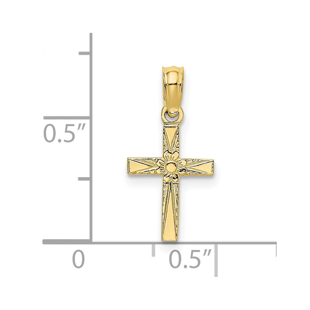 FJC Finejewelers 10 kt Yellow Gold Polished and Engraved Mini Cross W/ Flower Charm 12 x 10 mm