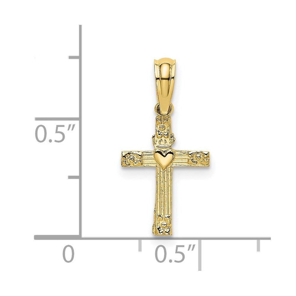 FJC Finejewelers 10 kt Yellow Gold Textured Mini Cross with Heart Charm 12 x 10 mm