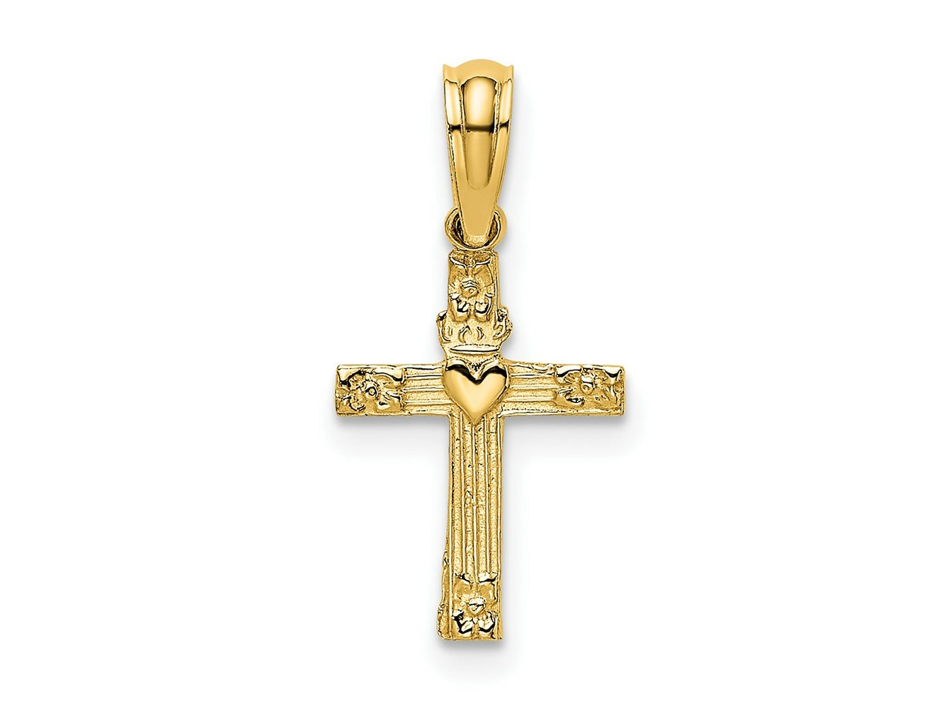 FJC Finejewelers 10 kt Yellow Gold Textured Mini Cross with Heart Charm 12 x 10 mm