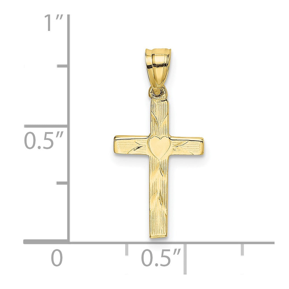 FJC Finejewelers 10 kt Yellow Gold Polished and Engraved Cross W/ Heart Center Charm 16 mm