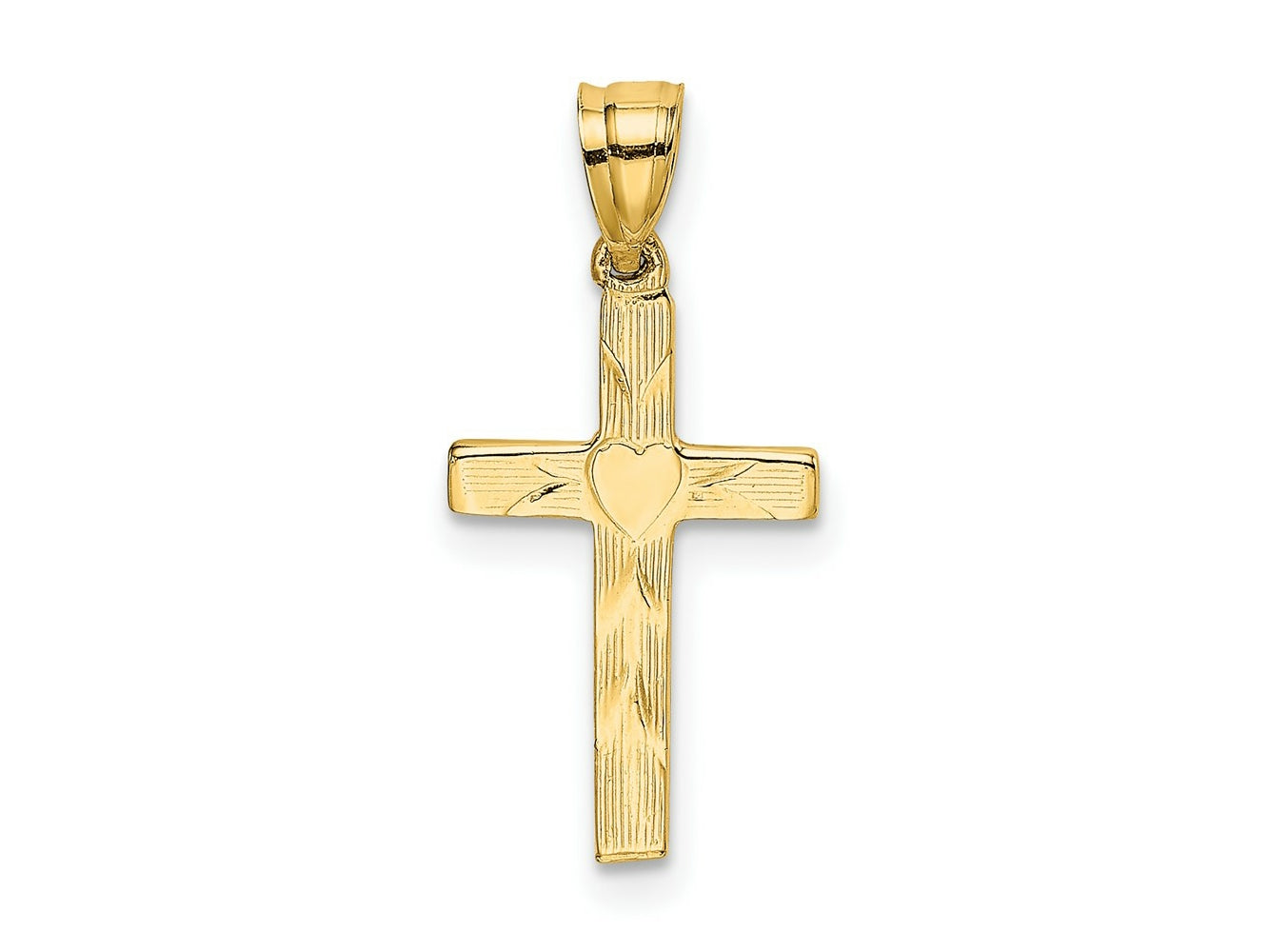FJC Finejewelers 10 kt Yellow Gold Polished and Engraved Cross W/ Heart Center Charm 16 mm