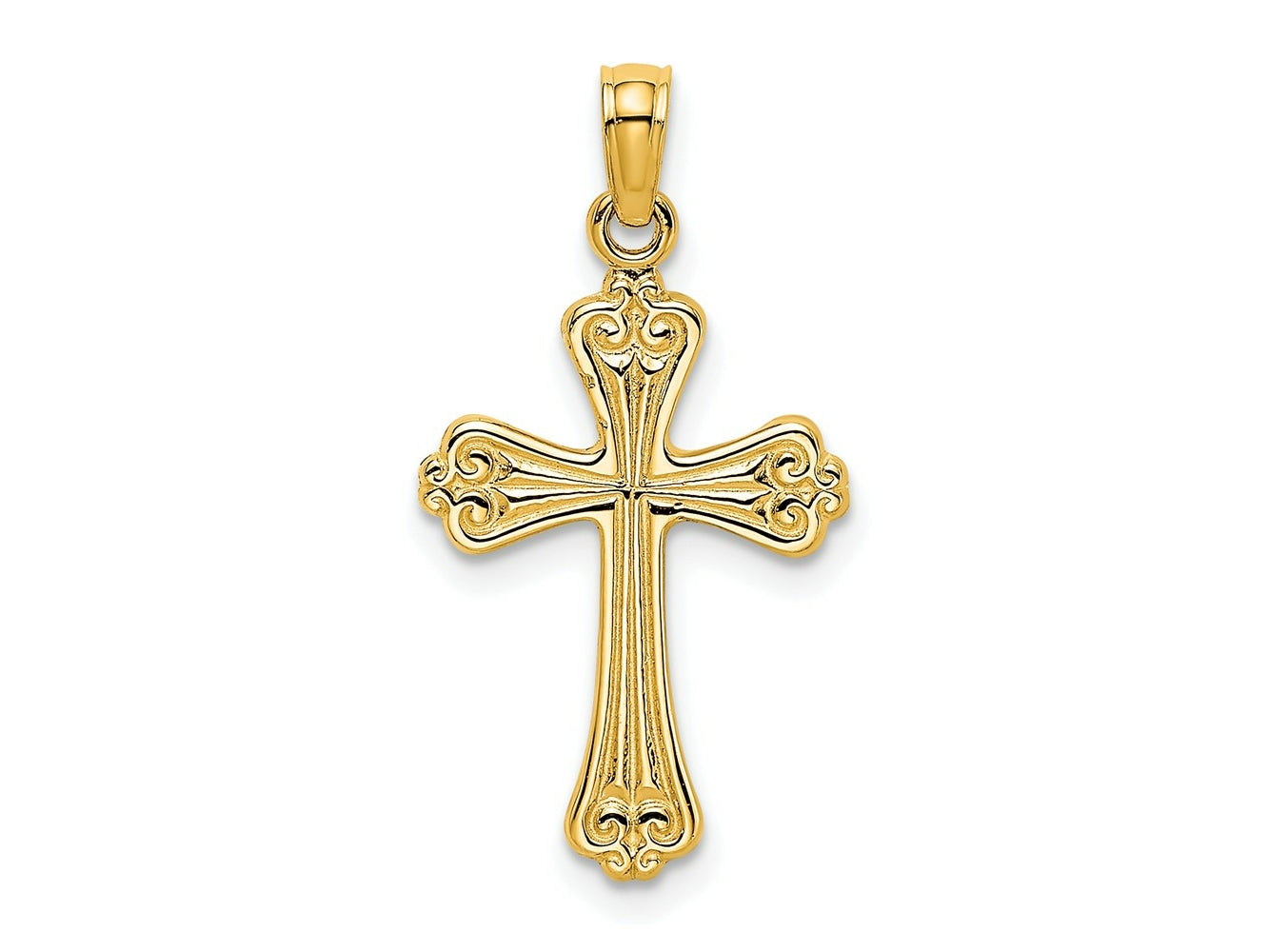 FJC Finejewelers 10 kt Yellow Gold Polished Engraved Cross Charm 19 x 13 mm