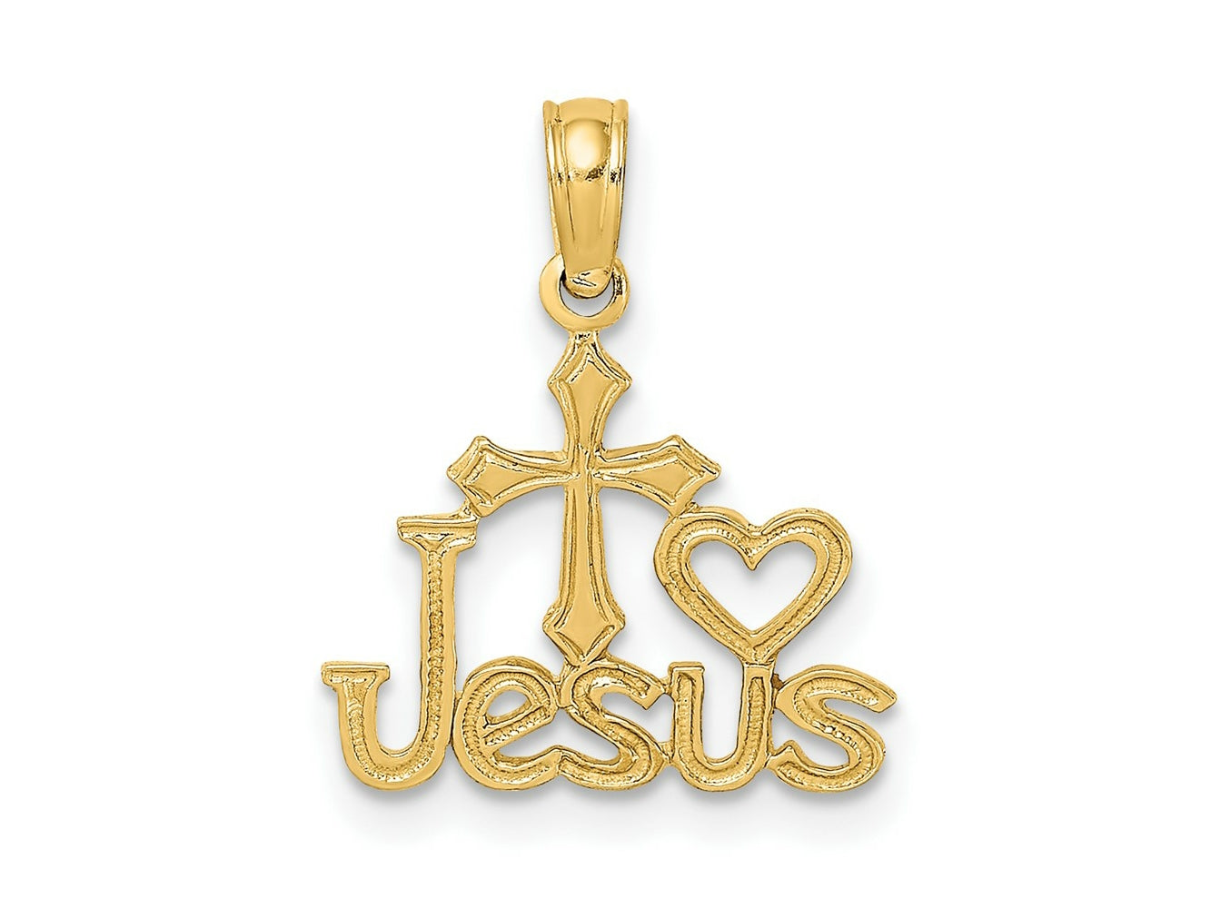 FJC Finejewelers 10 kt Yellow Gold JESUS W/ Cross and Heart Charm 17 x 13 mm