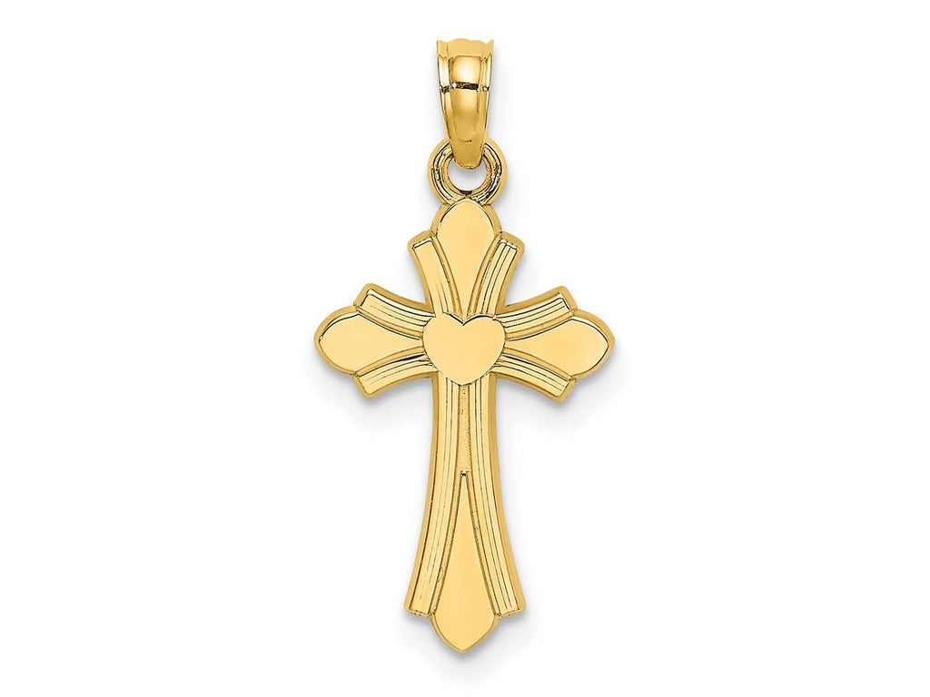 FJC Finejewelers 10 kt Yellow Gold Polished Cross with Heart Charm 23 x 12 mm